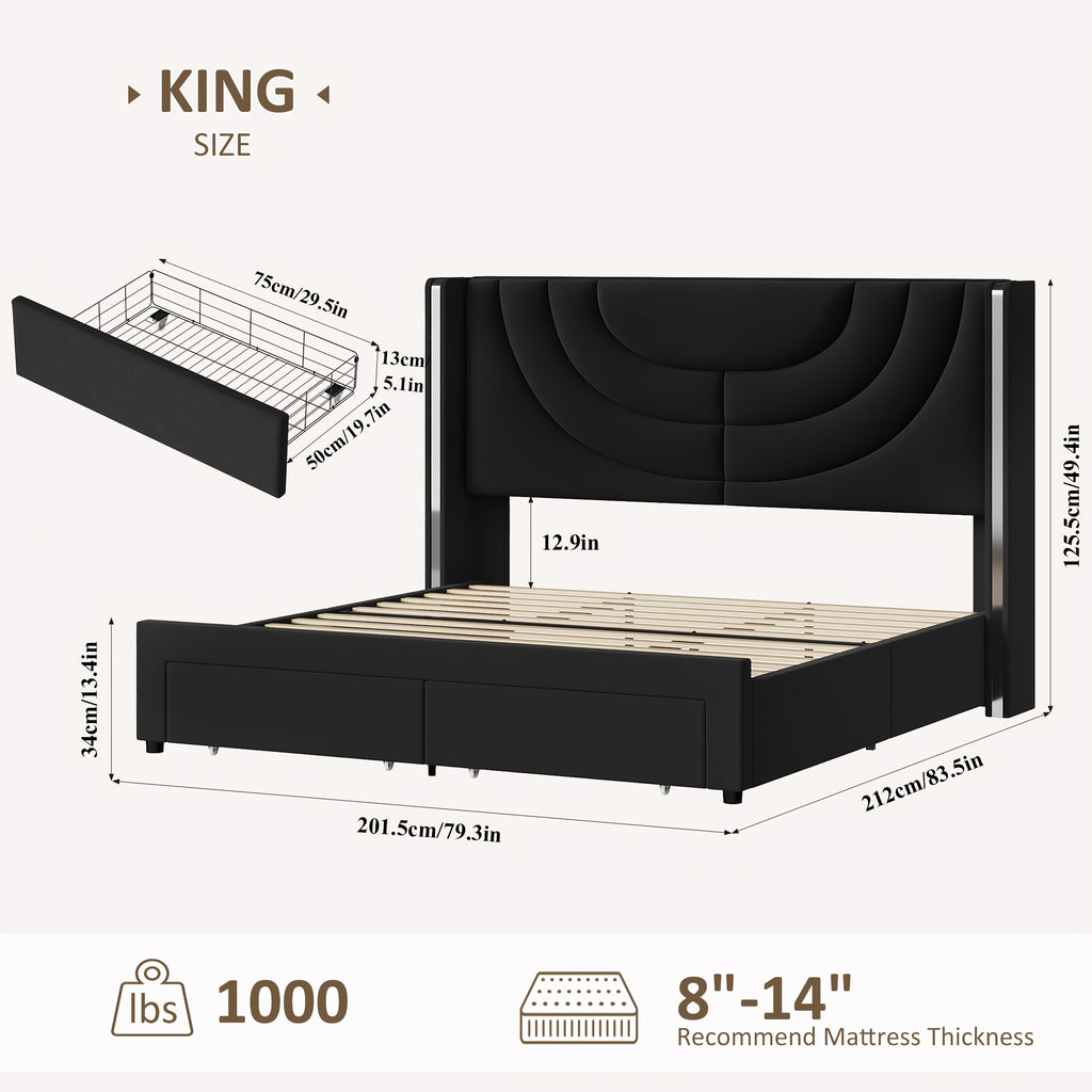 fultru full queen king upholstered led bed frame 2 storage - Temu