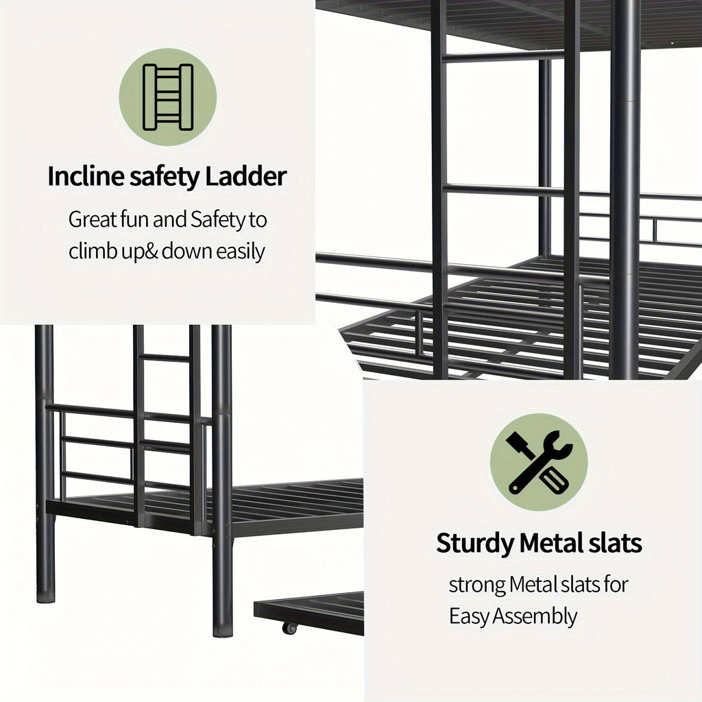77 l metal bunk bed trundle twin bunk bed ladder - Temu