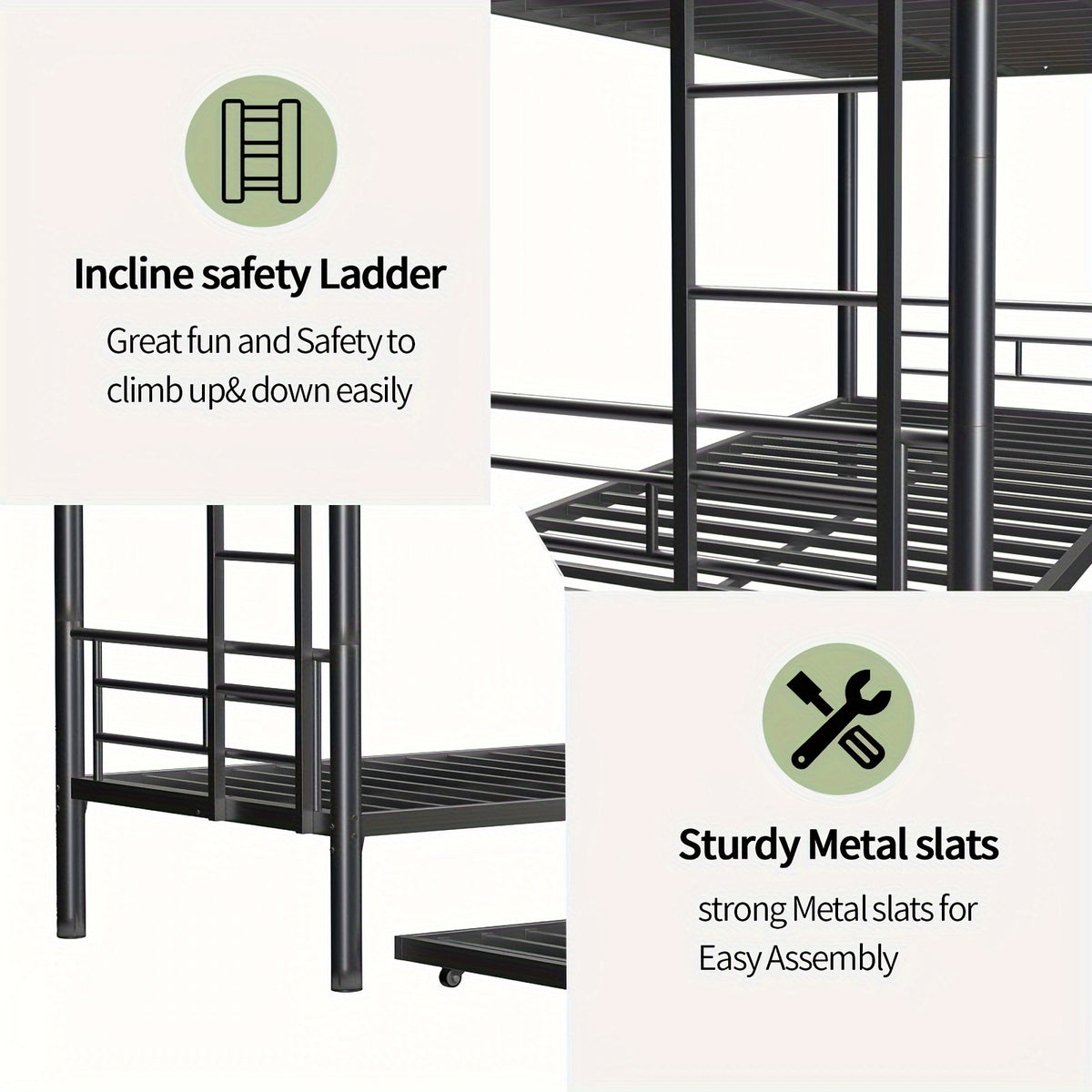 77 l metal bunk bed trundle twin bunk bed ladder - Temu