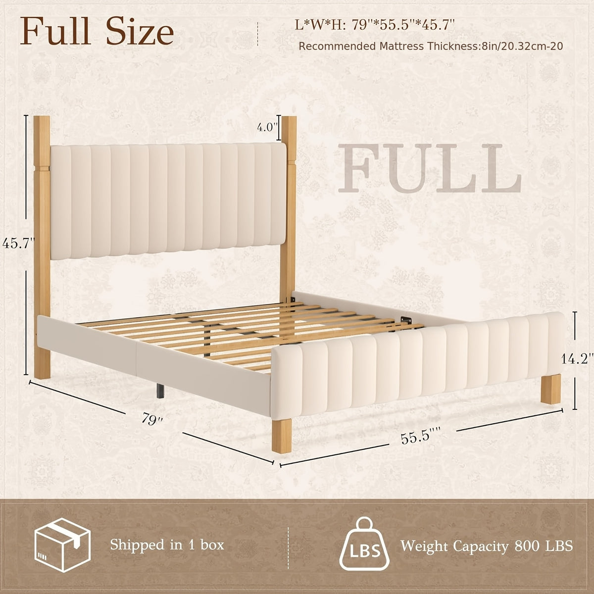 modern solid wood bed frame a vertical striped headboard - Temu