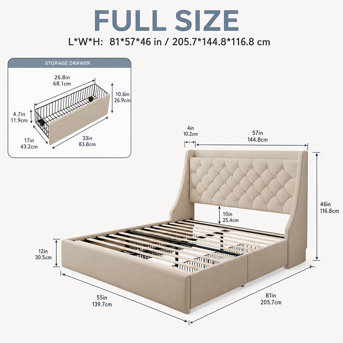 bed frame charging station linen fabric storage headboard - Temu