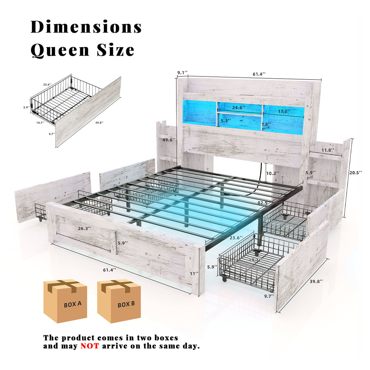 bed frame 49 6 inch bookcase headboard 4 drawers 2 - Temu