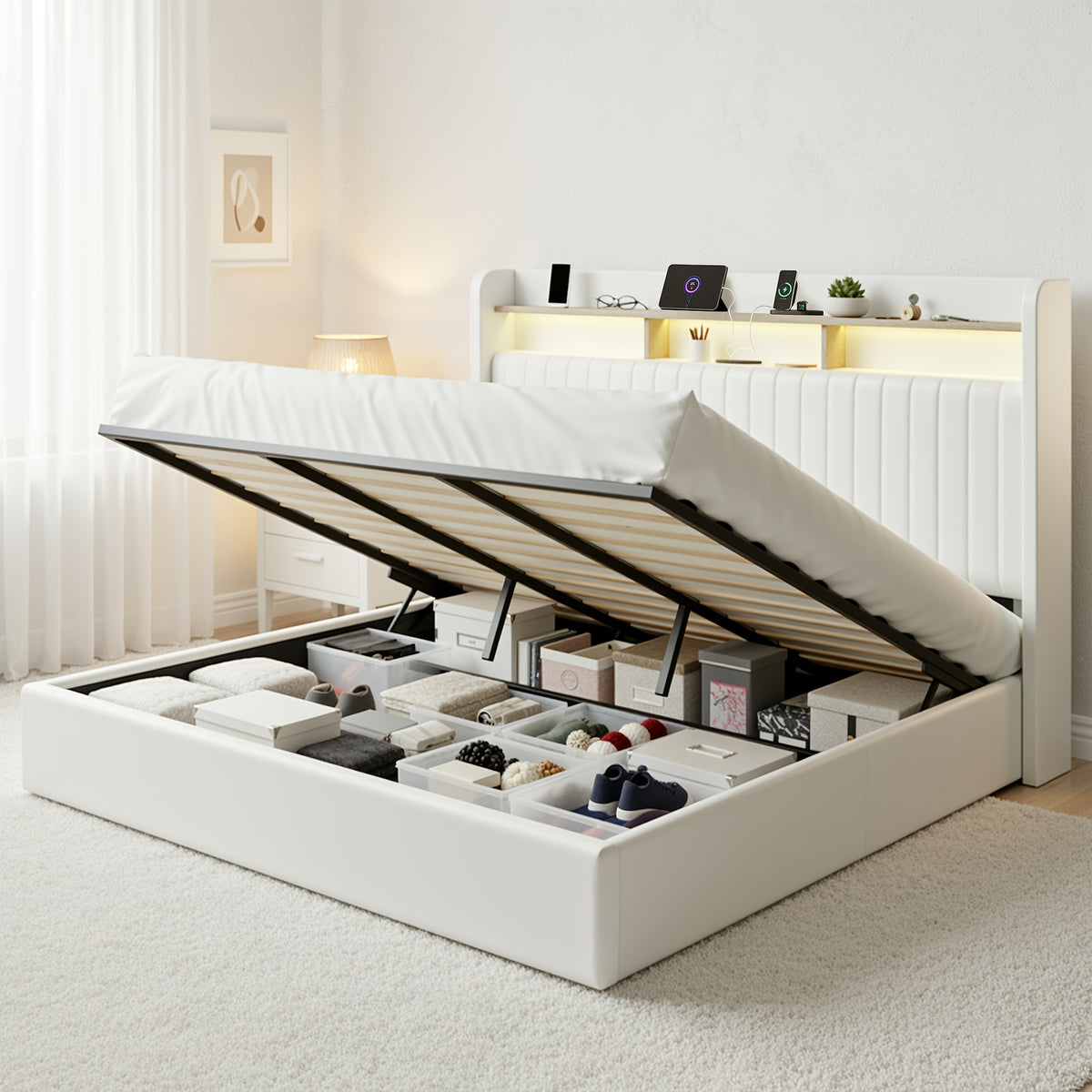 lift storage bed frame velvet vertical channel - Temu