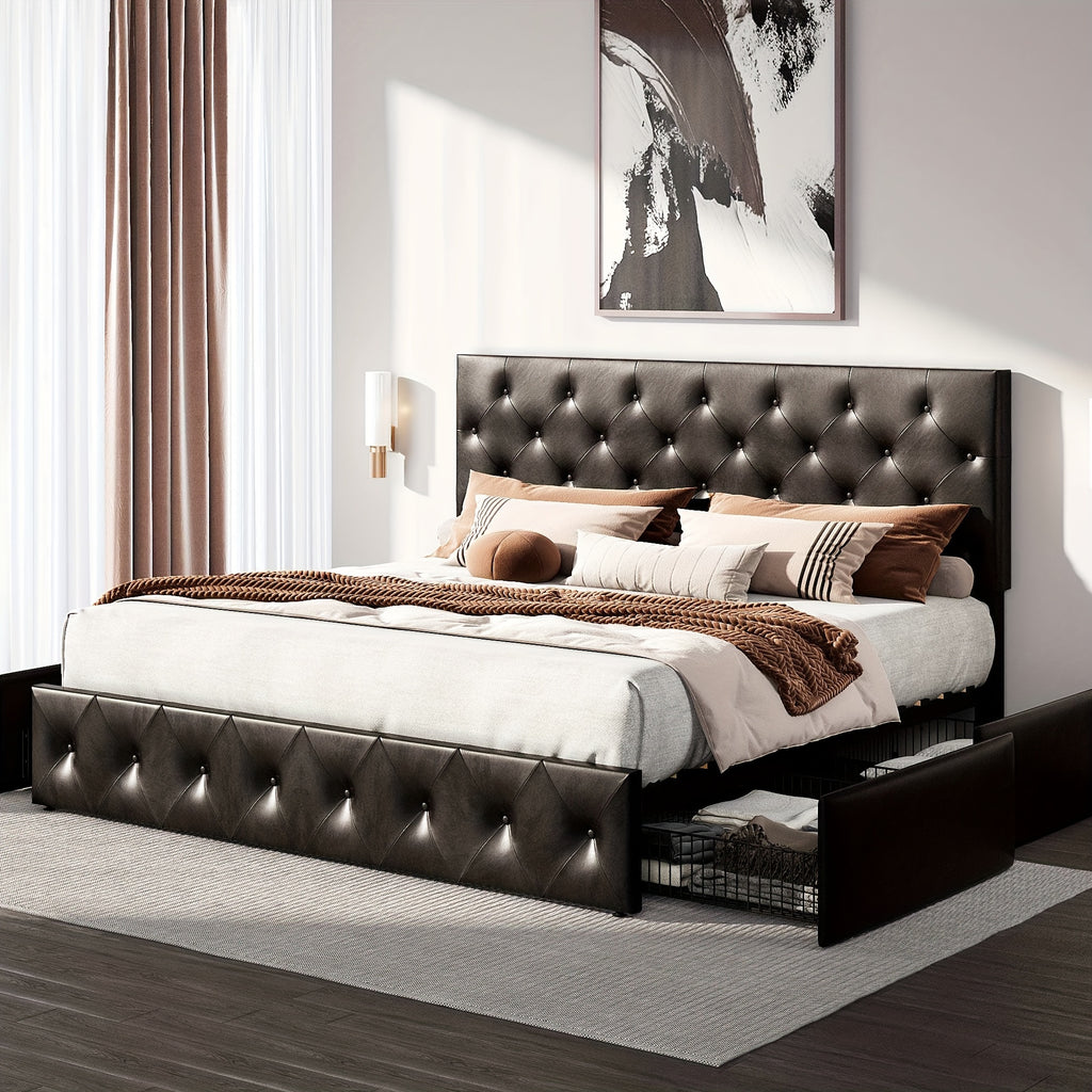 full queen king upholstered platform storage bed 4 - Temu