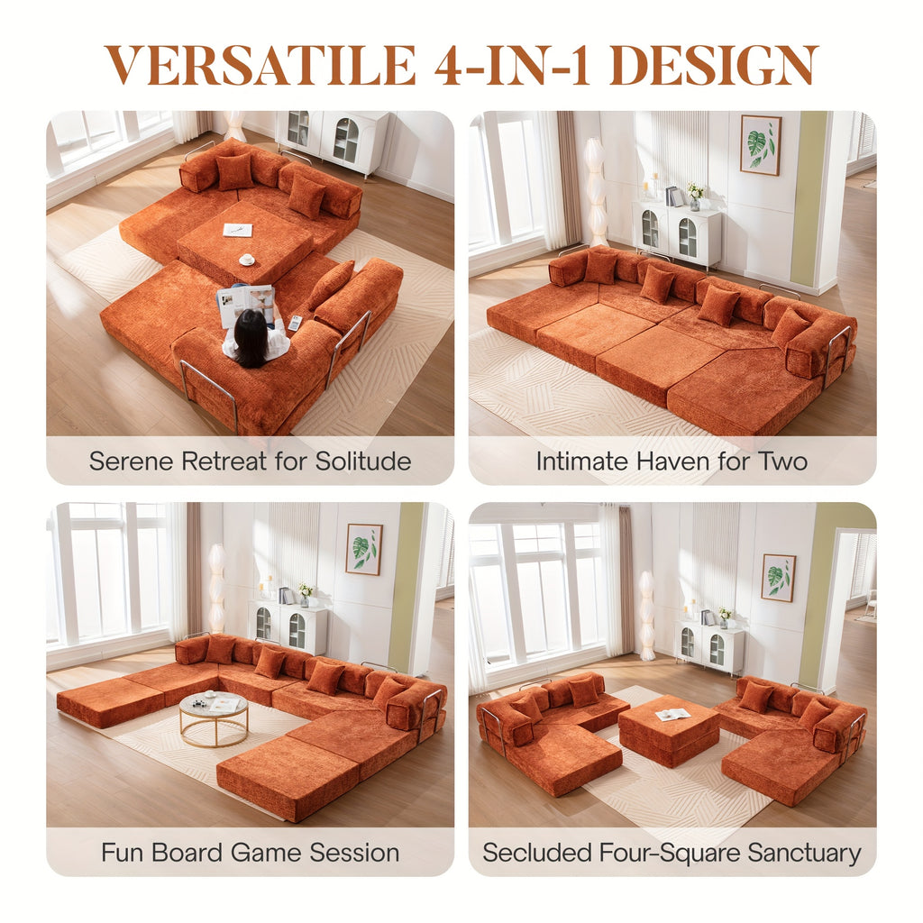 chenille oversized sleeper sofa couch, 170 inches extra long convertible 3-4 person pull-out sofa bed, sectional convertible corner sofa, combination spliced block sofa side table - furniture - Temu