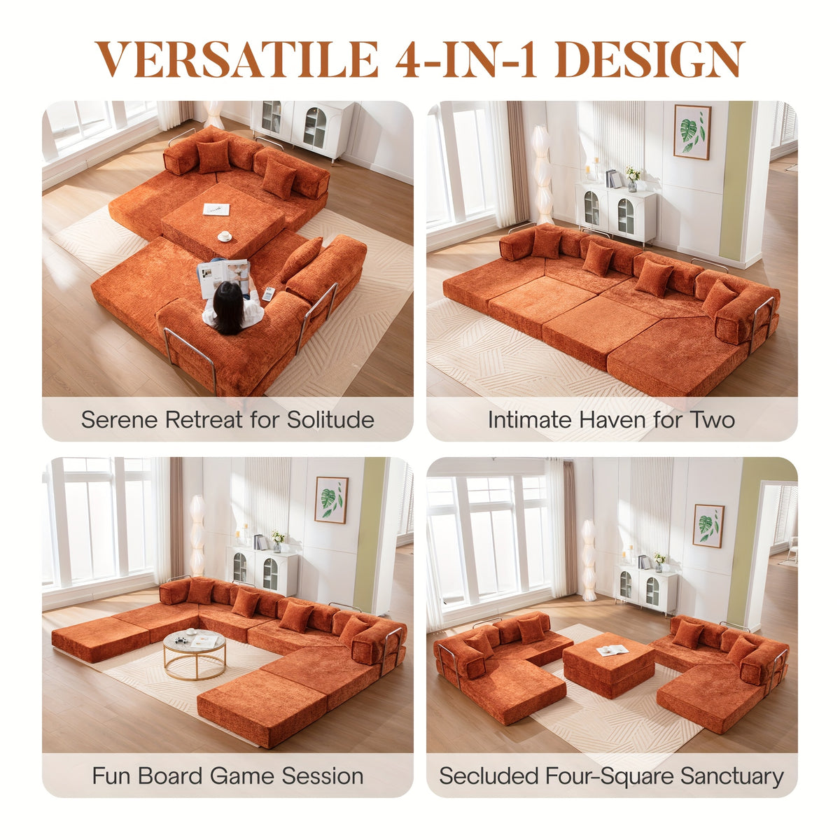 chenille oversized sleeper sofa couch, 170 inches extra long convertible 3-4 person pull-out sofa bed, sectional convertible corner sofa, combination spliced block sofa side table - furniture - Temu