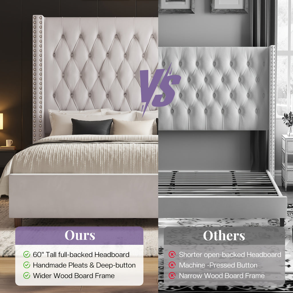 60 inch tall velvet bed frame tufted wingback - Temu