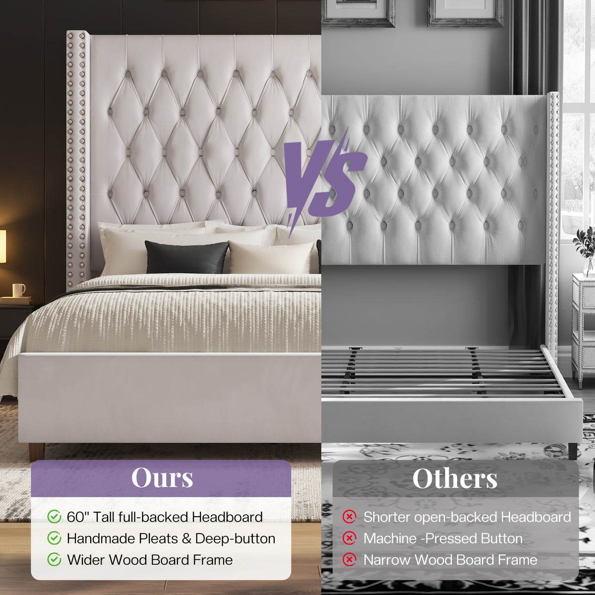 60 inch tall velvet bed frame tufted wingback - Temu