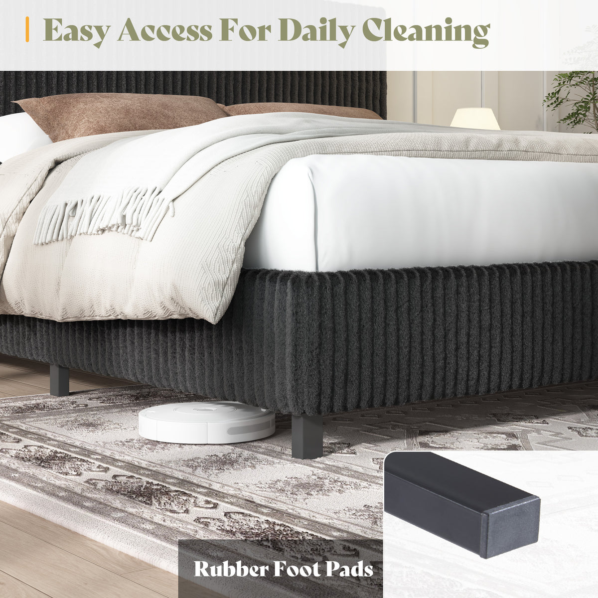 platform bed frame upholstered corduroy headboard fully - Temu