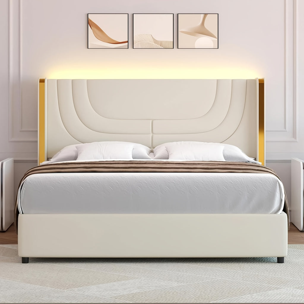 twin full queen size bed frame led lights bed headboard - Temu