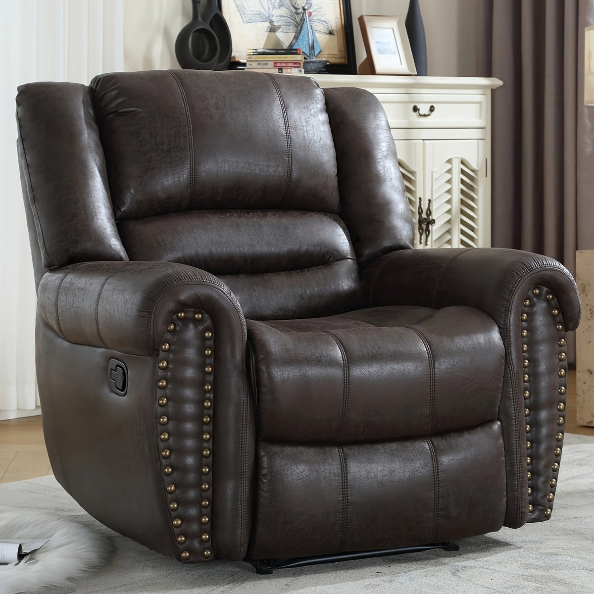 faux leather recliner chair classic traditional manual - Temu