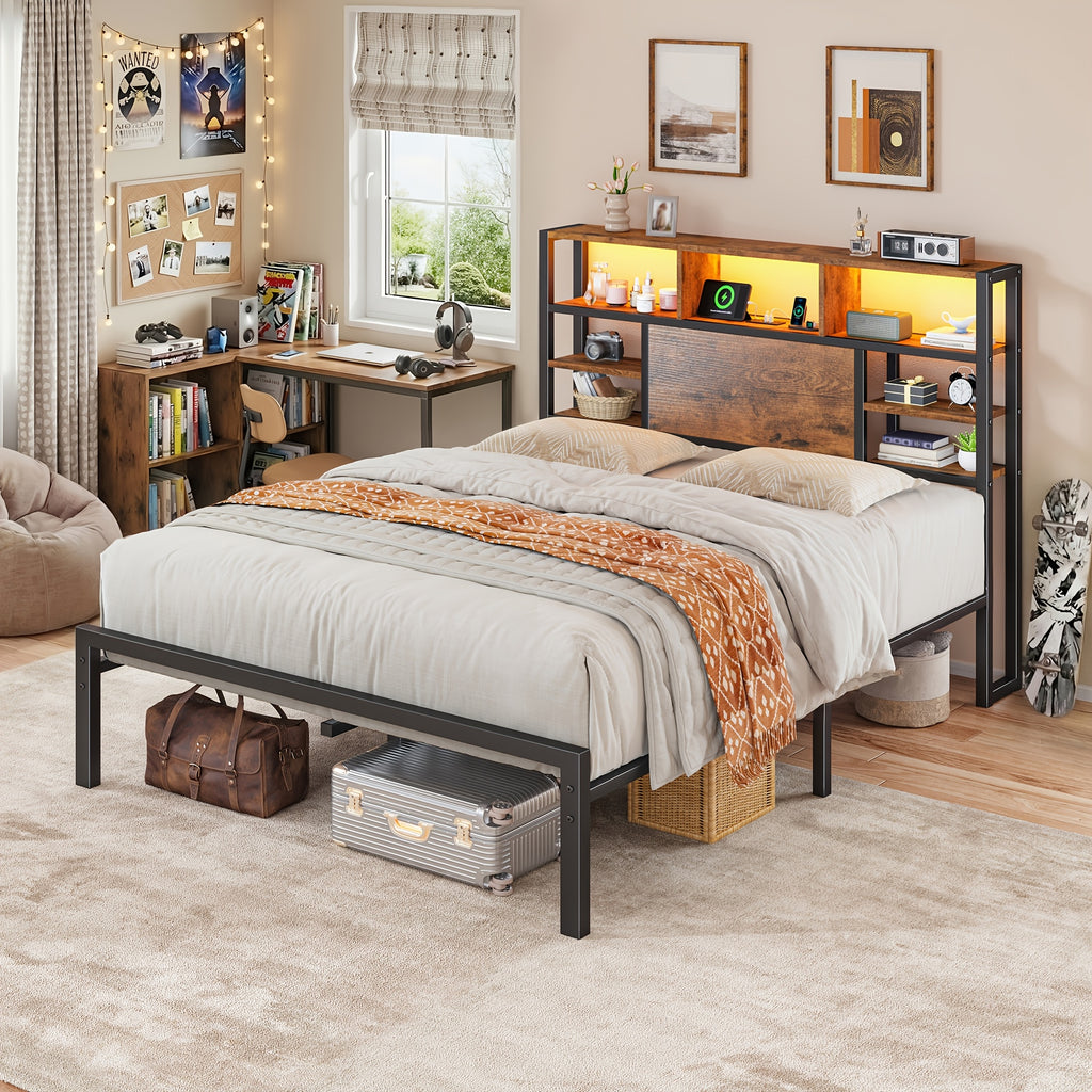 full queen king size bed frame   storage headboard - Temu