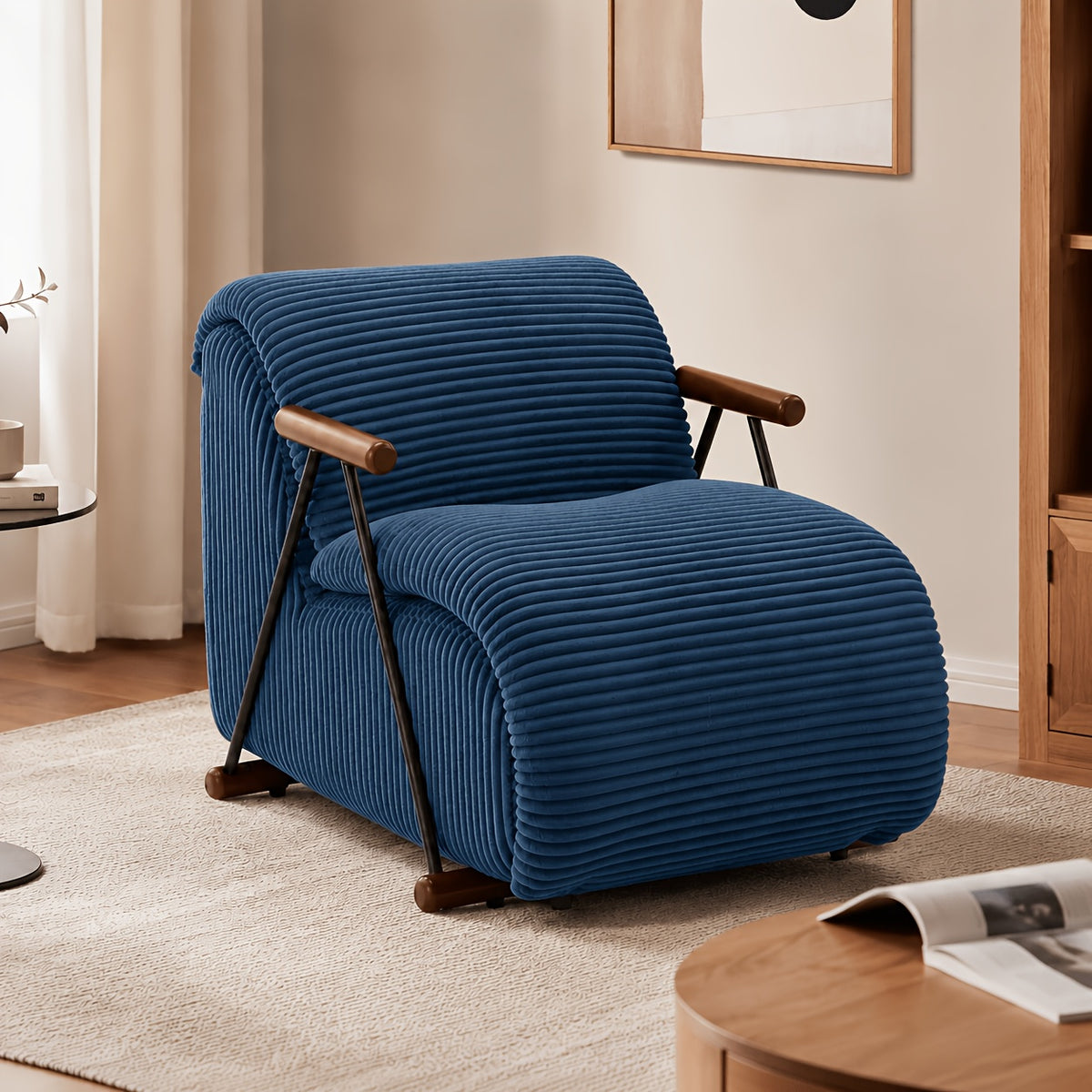 modern striped corduroy accent chair oversized padded single - Temu