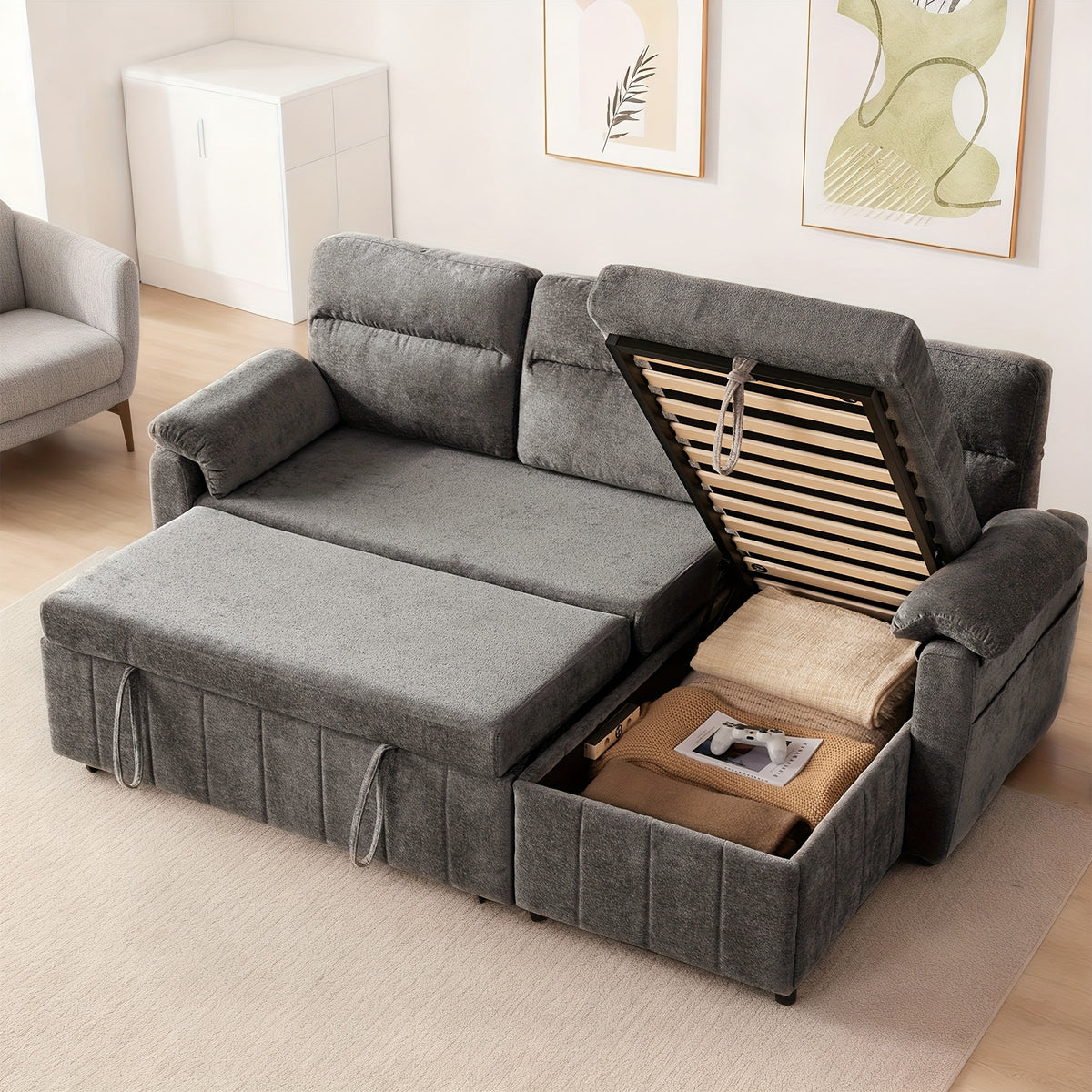 convertible sofa bed a pullout mattress featuring a chaise - Temu