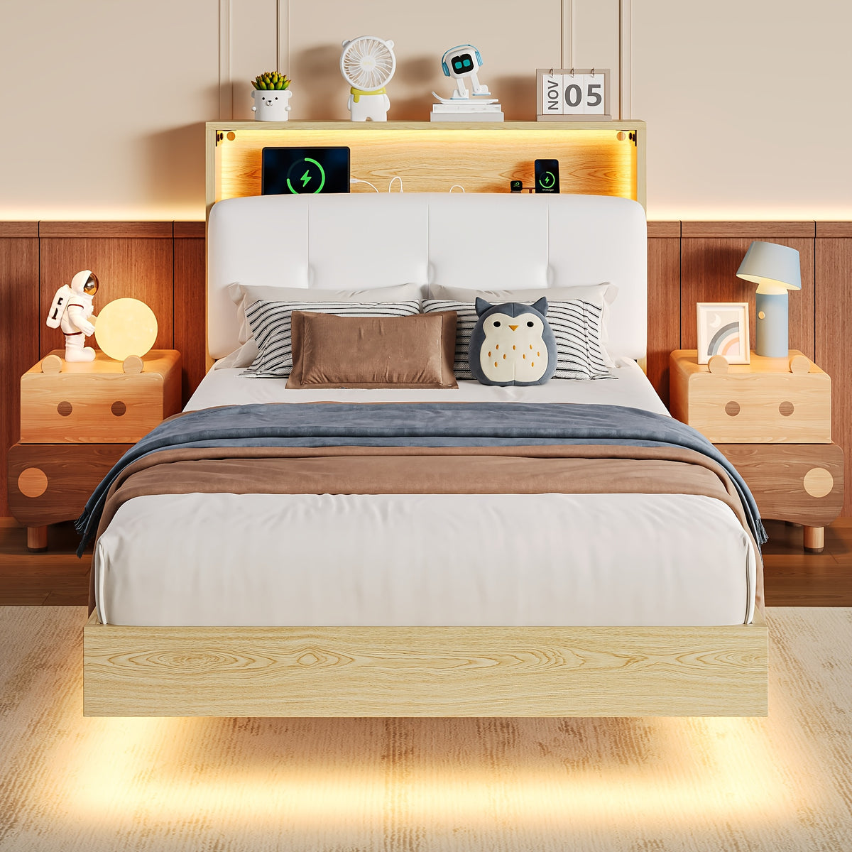 modern bed frame led lightings storage headboard - Temu