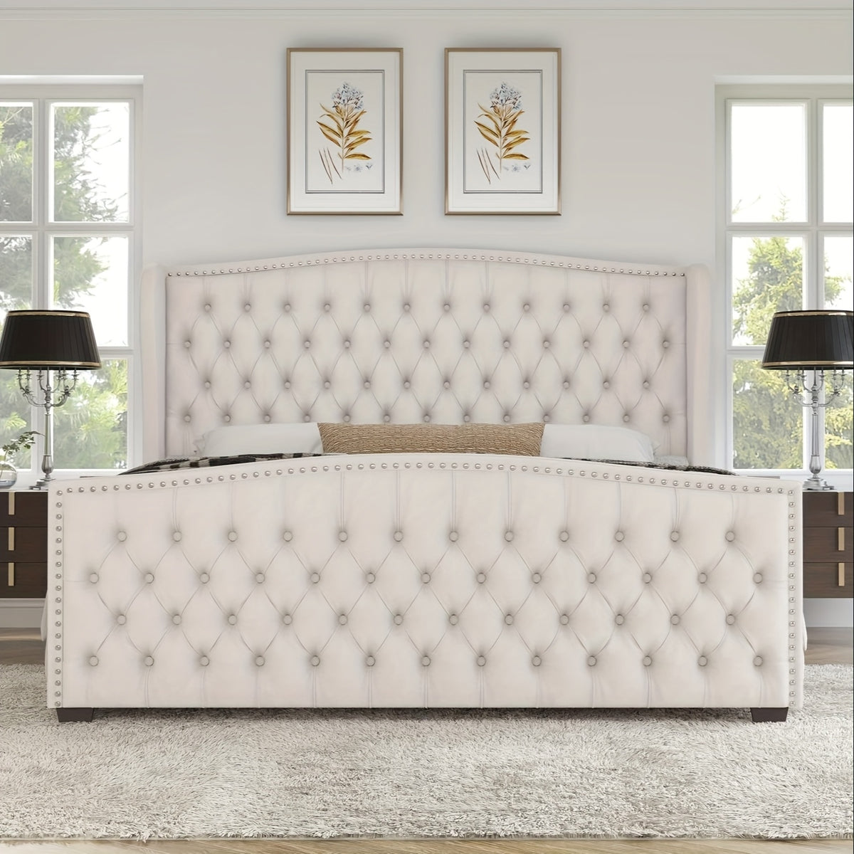 platform bed frame velvet upholstered bed deep button tufted - Temu