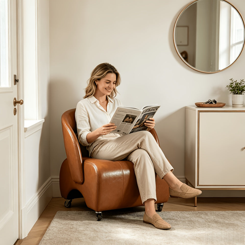mobile universal wheel leather living room single chair home - Temu