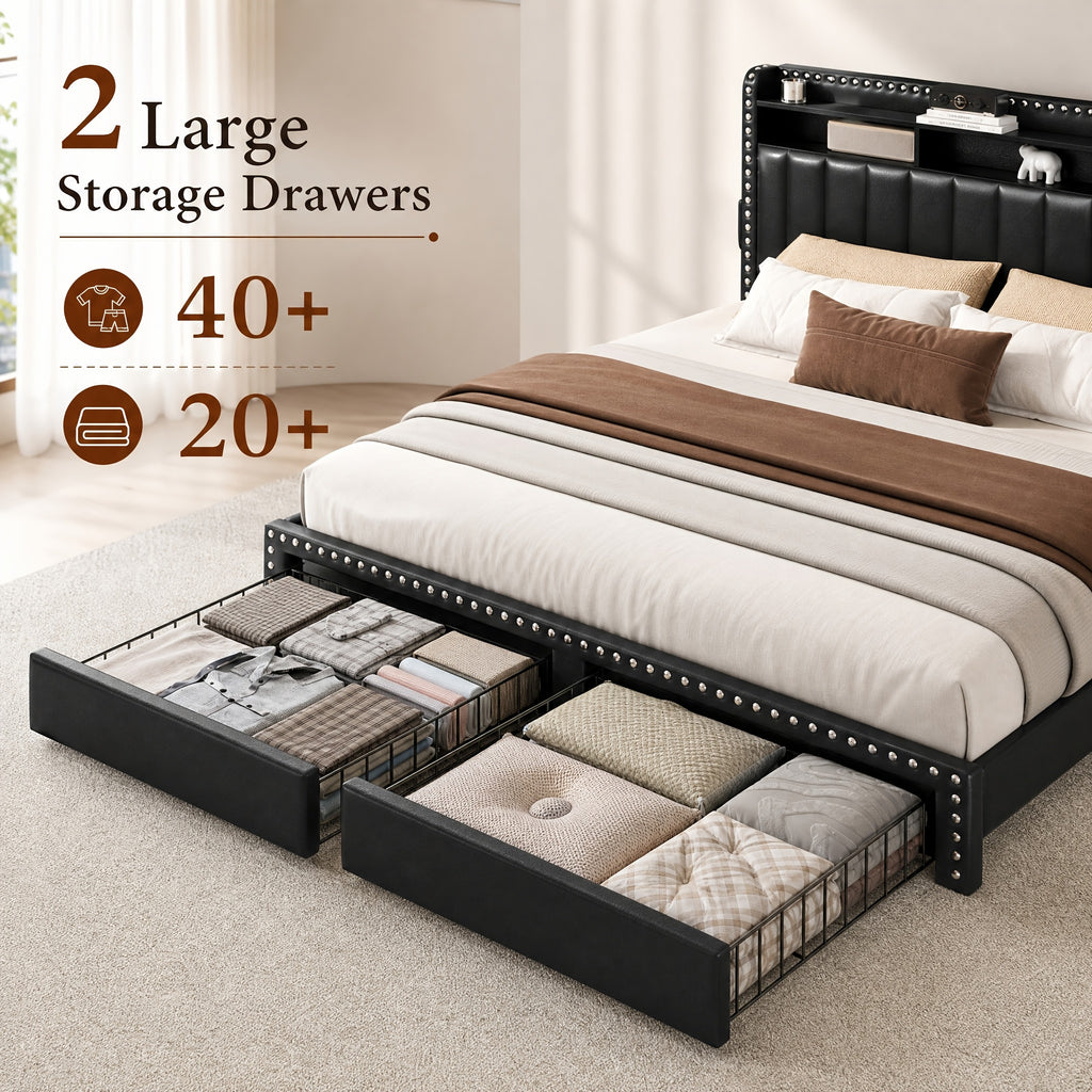 queen king size upholstered platform bed frame faux leather - Temu