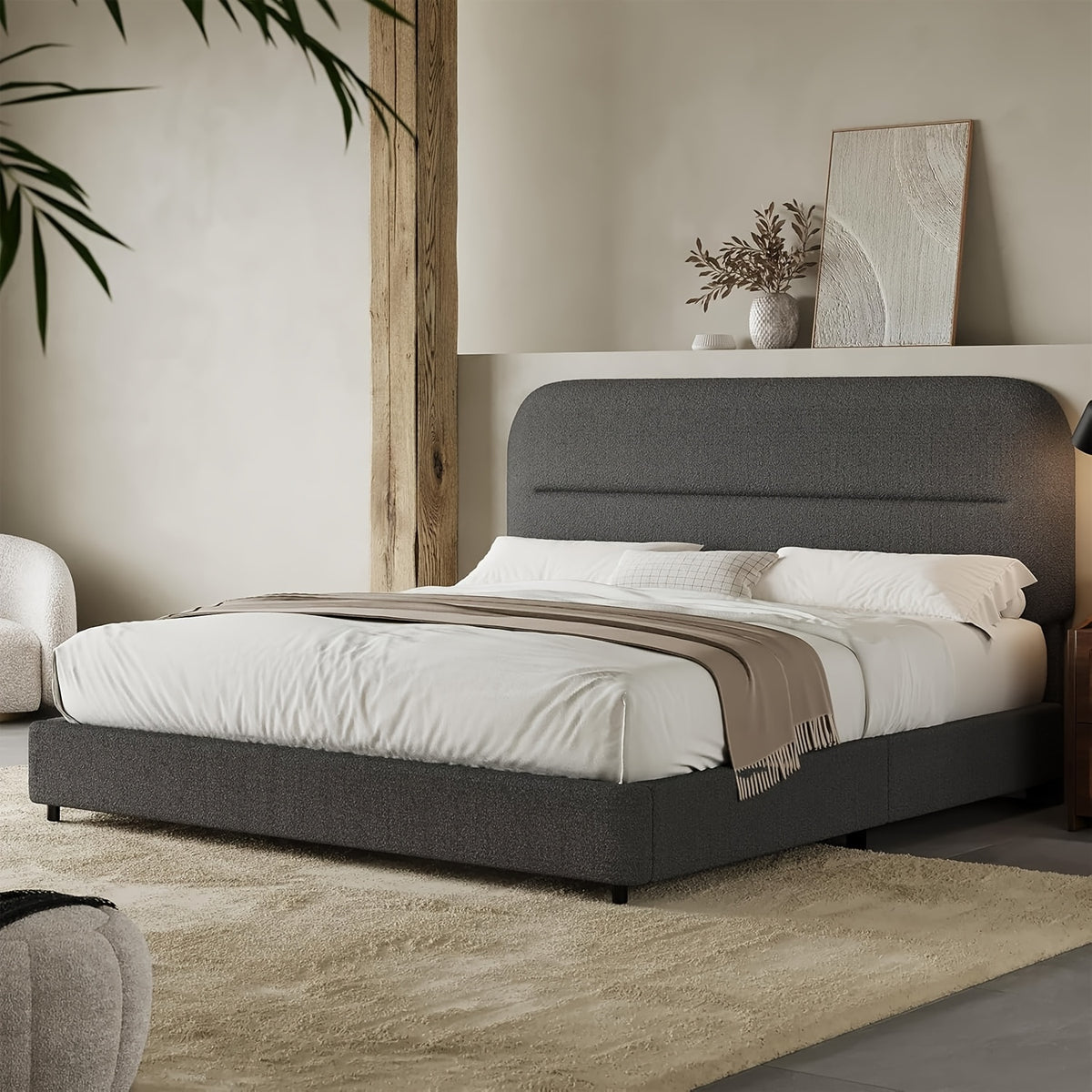 queen bed frame boucle upholstered platform bed frame - Temu