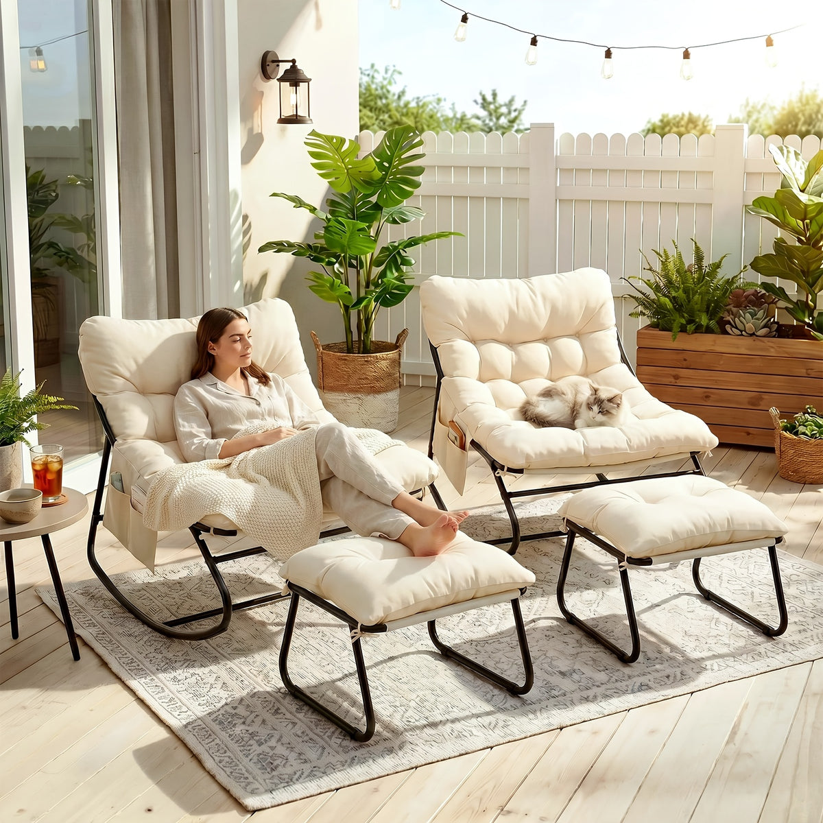 outdoor papasan rocking chair lounge chair cushion sturdy - Temu