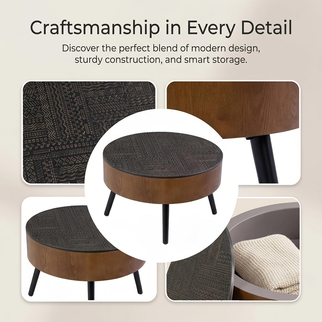 31   carved coffee table hidden storage mdf wood - Temu