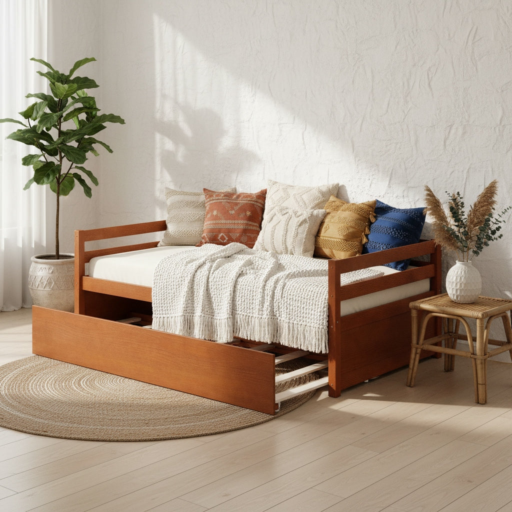 daybed trundle in wood twin size frame featuring pull - Temu
