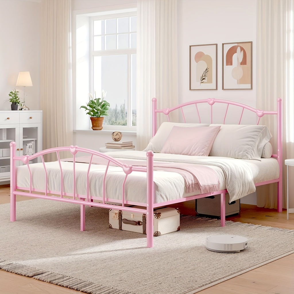 twin full queen size metal platform bed frame heart shaped - Temu