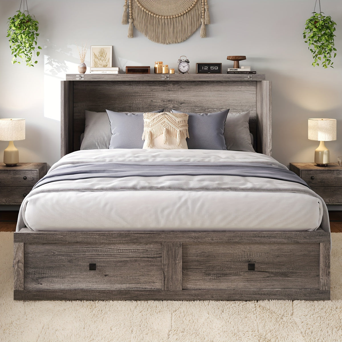 farmhouse murphy bed storage charging station foldable panel - Temu