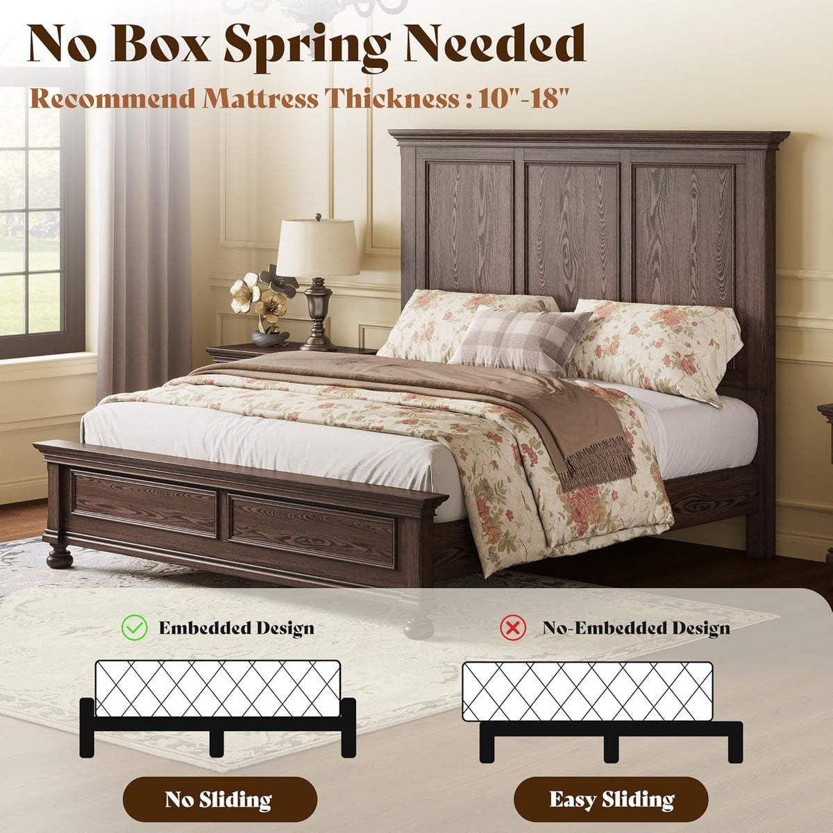 sturdy wooden bed frame featuring a 65 2 inch tall headboard - Temu