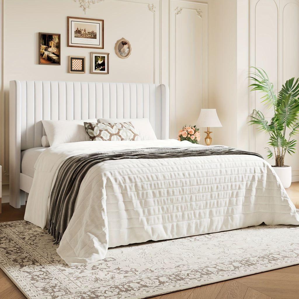 wingback velvet upholstered platform bed frame - Temu