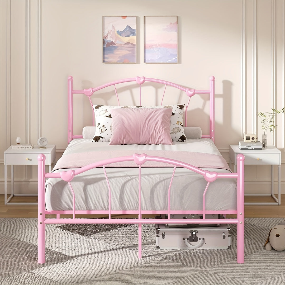 twin full queen size metal bed frame heart shaped headboard - Temu