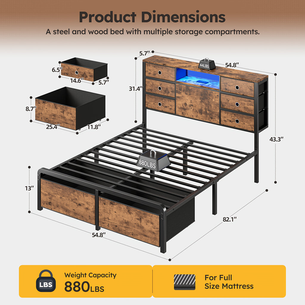 king queen full size storage bed frame 8 9 drawers headboard - Temu