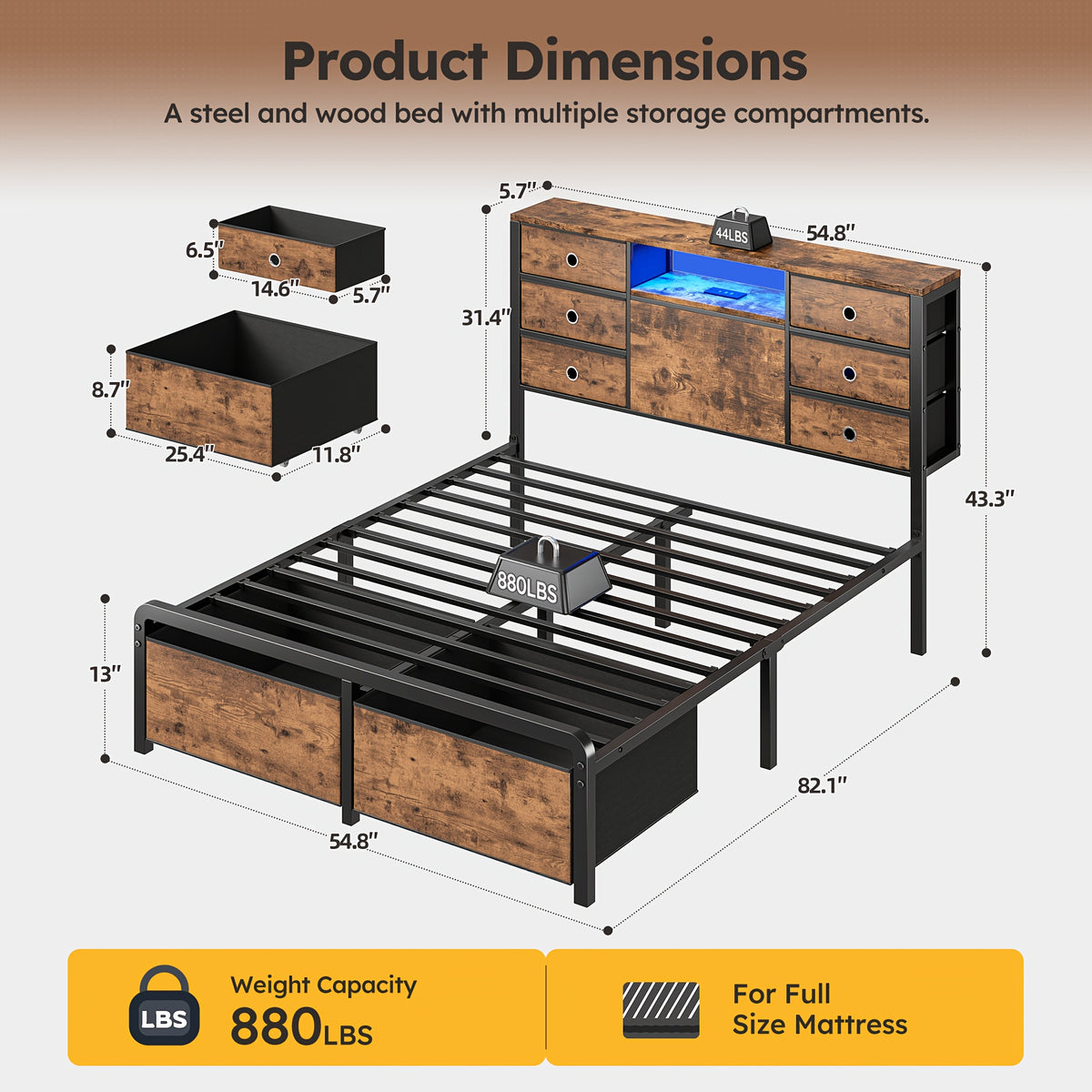 king queen full size storage bed frame 8 9 drawers headboard - Temu