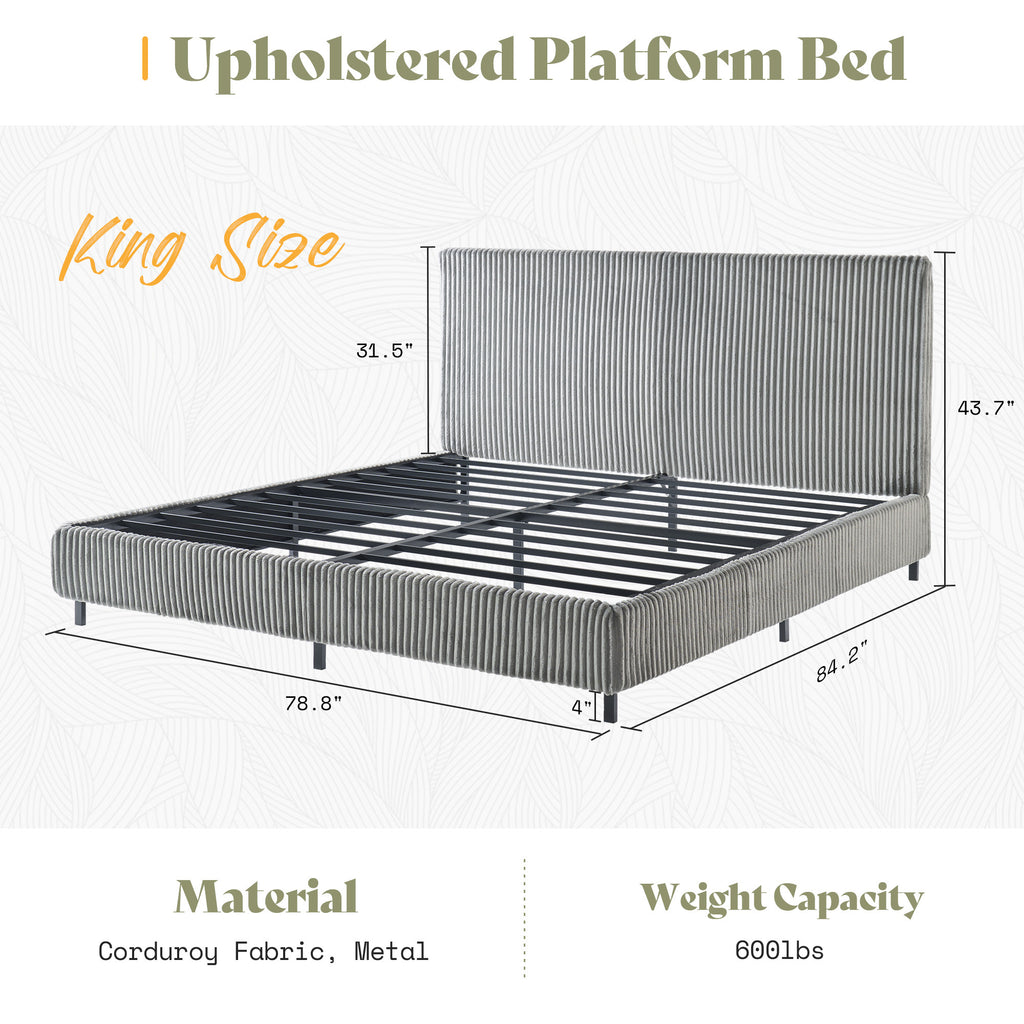 platform bed frame upholstered corduroy headboard fully - Temu