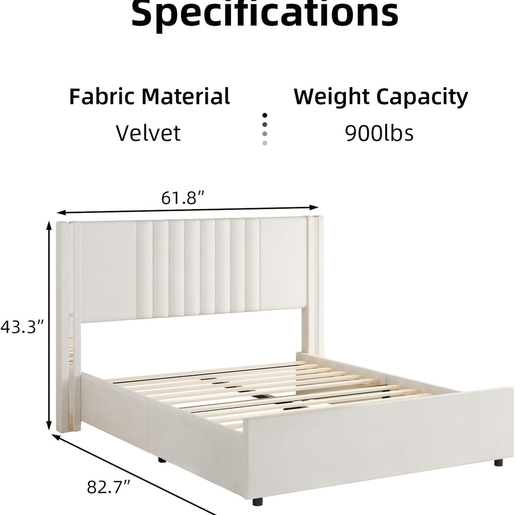 full queen king bed frame velvet upholstered platform - Temu
