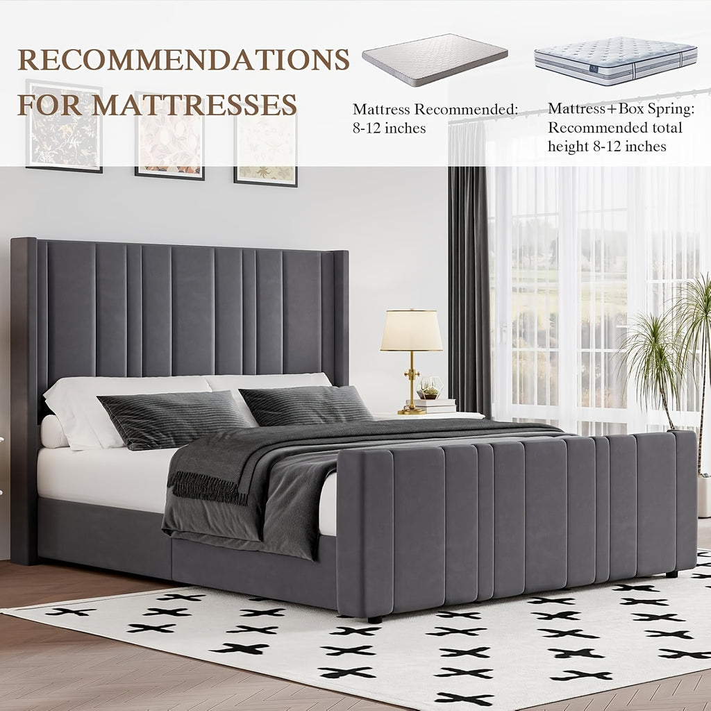 full queen king bed frame upholstered bed velvet headboard - Temu