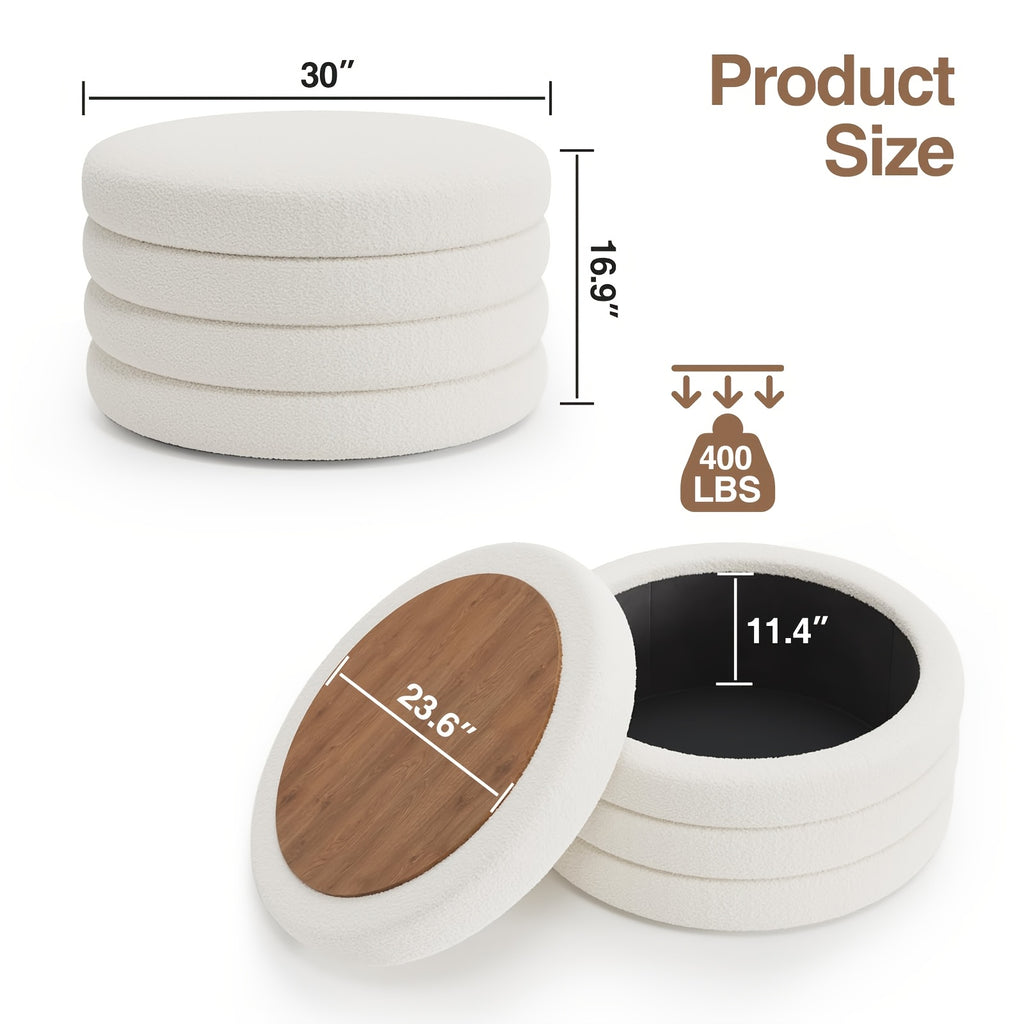 30 inch round   coffee table storage sherpa top large - Temu