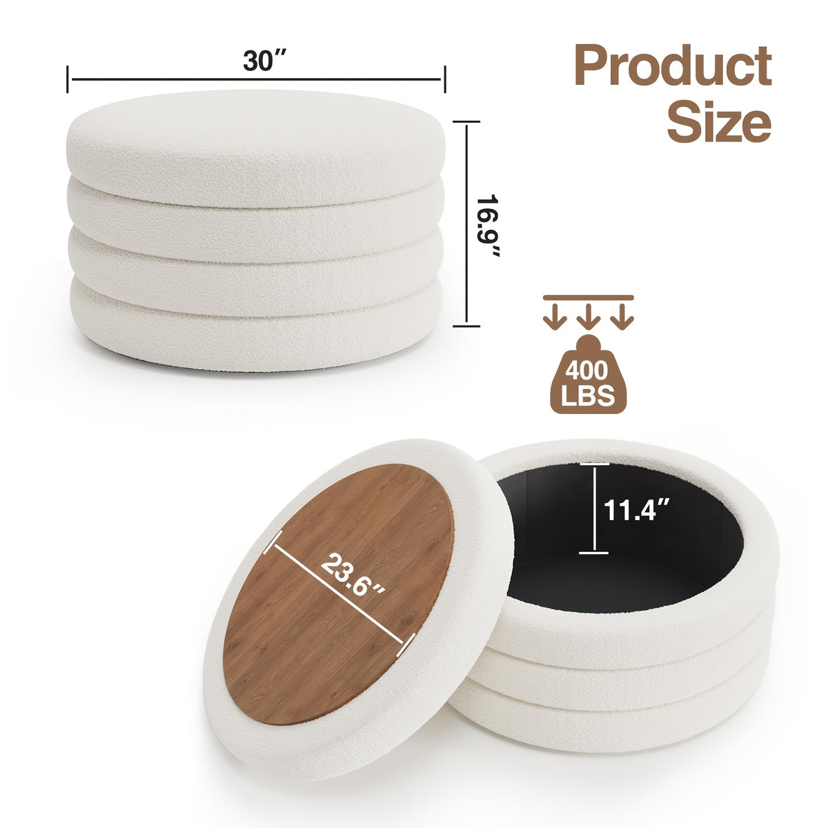 30 inch round   coffee table storage sherpa top large - Temu