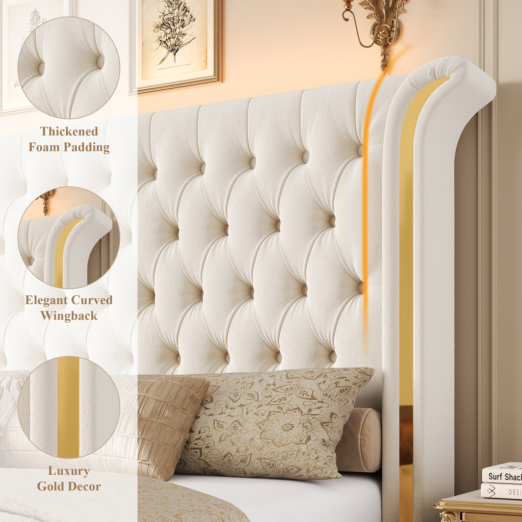 full size bed frame led headboard wingback tufted headboard - Temu