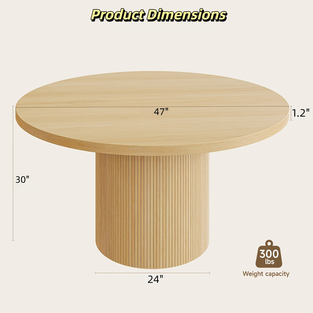 47 inch round dining table 4 circle kitchen table wood strip - Temu