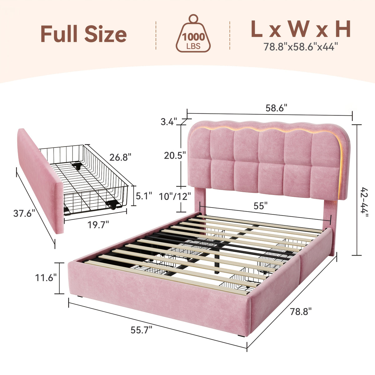 mraeer twin full queen bed frame led lighting 2 4 storage - Temu