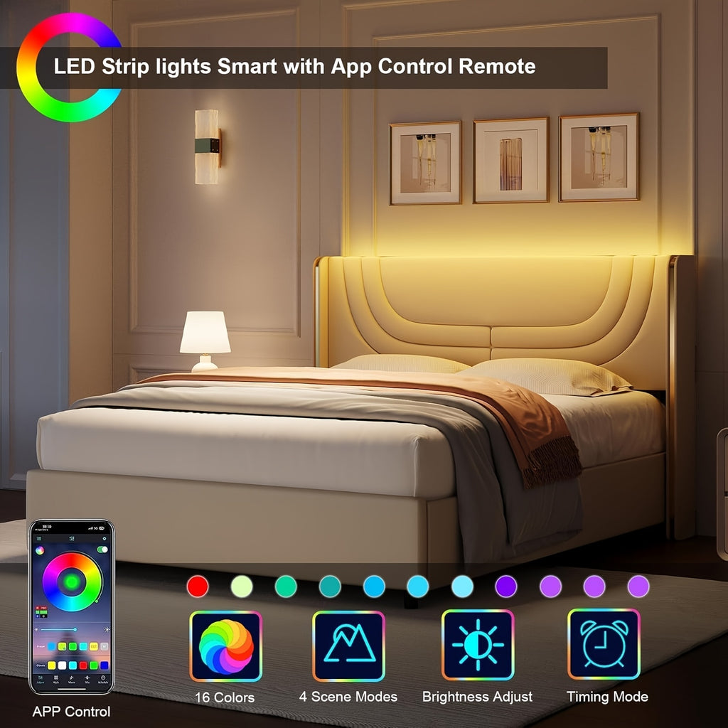 twin full queen size bed frame led lights bed headboard - Temu