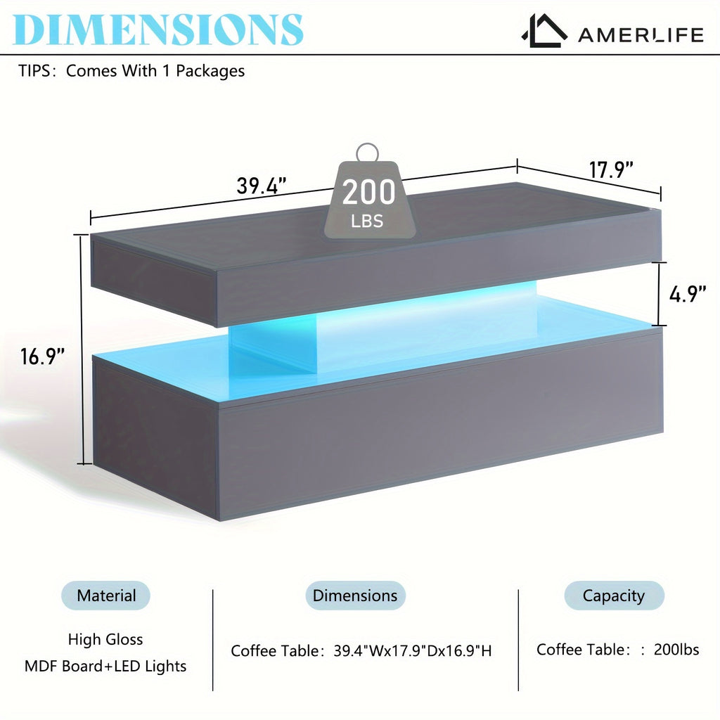 high gloss led coffee table modern 2 tier center table led - Temu