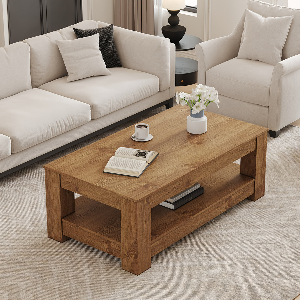 coffee table double layer design sturdy mdf construction - Temu