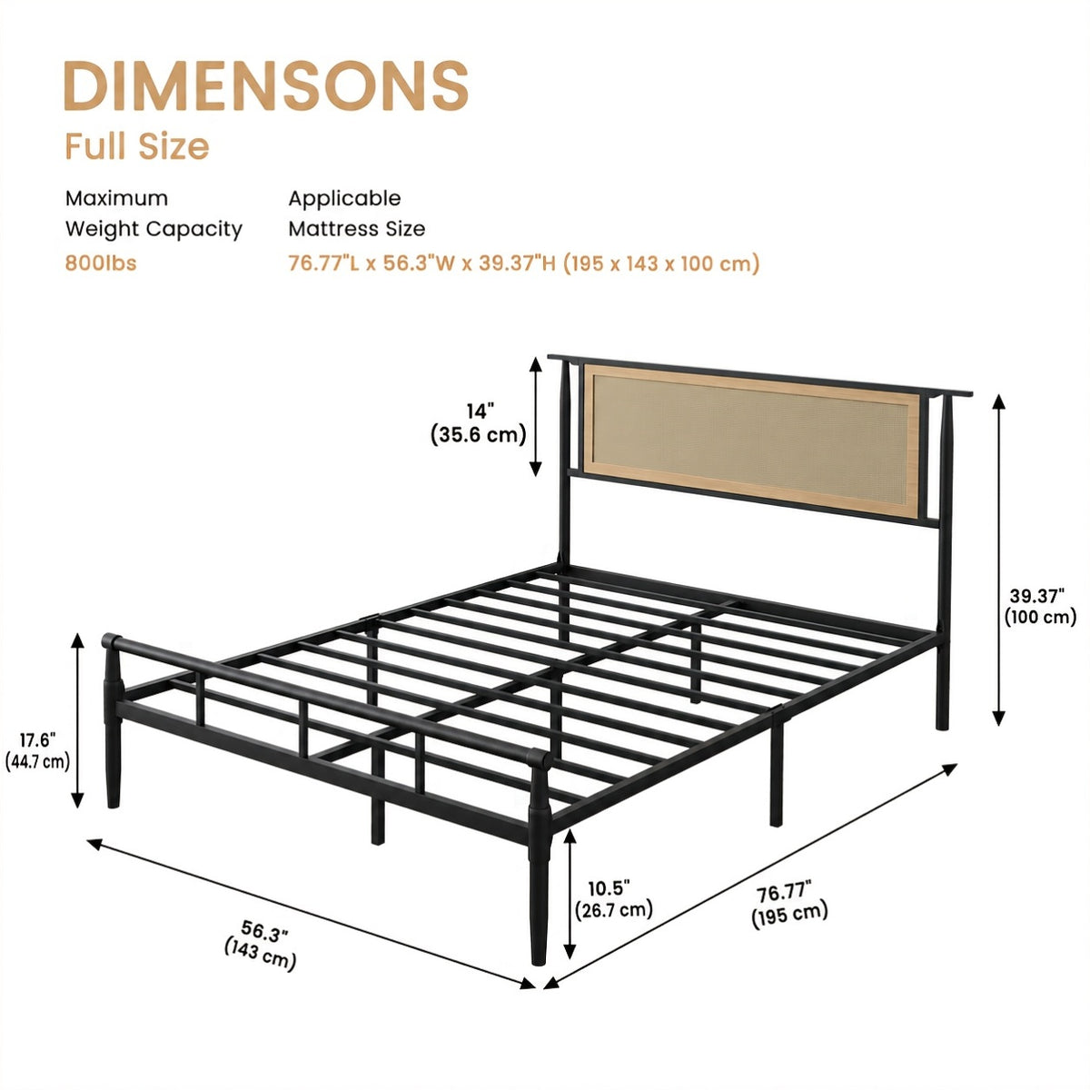 rattan bed frame full headboard black boho bed frame - Temu