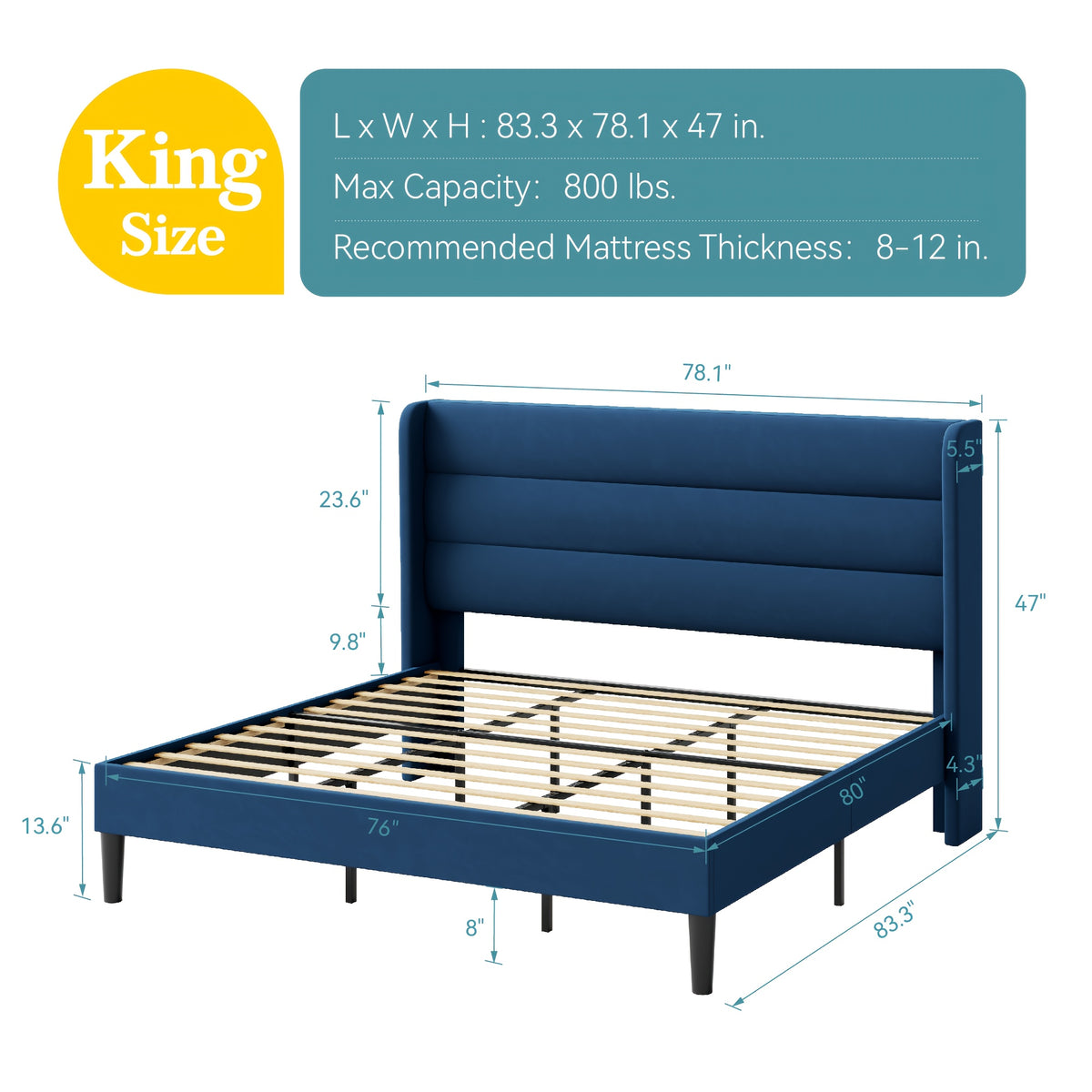 modern wingback platform bed frame velvet upholstered - Temu