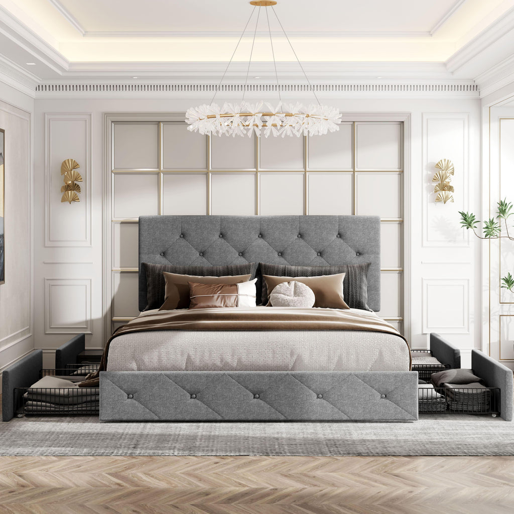 full queen king upholstered platform storage bed 4 - Temu