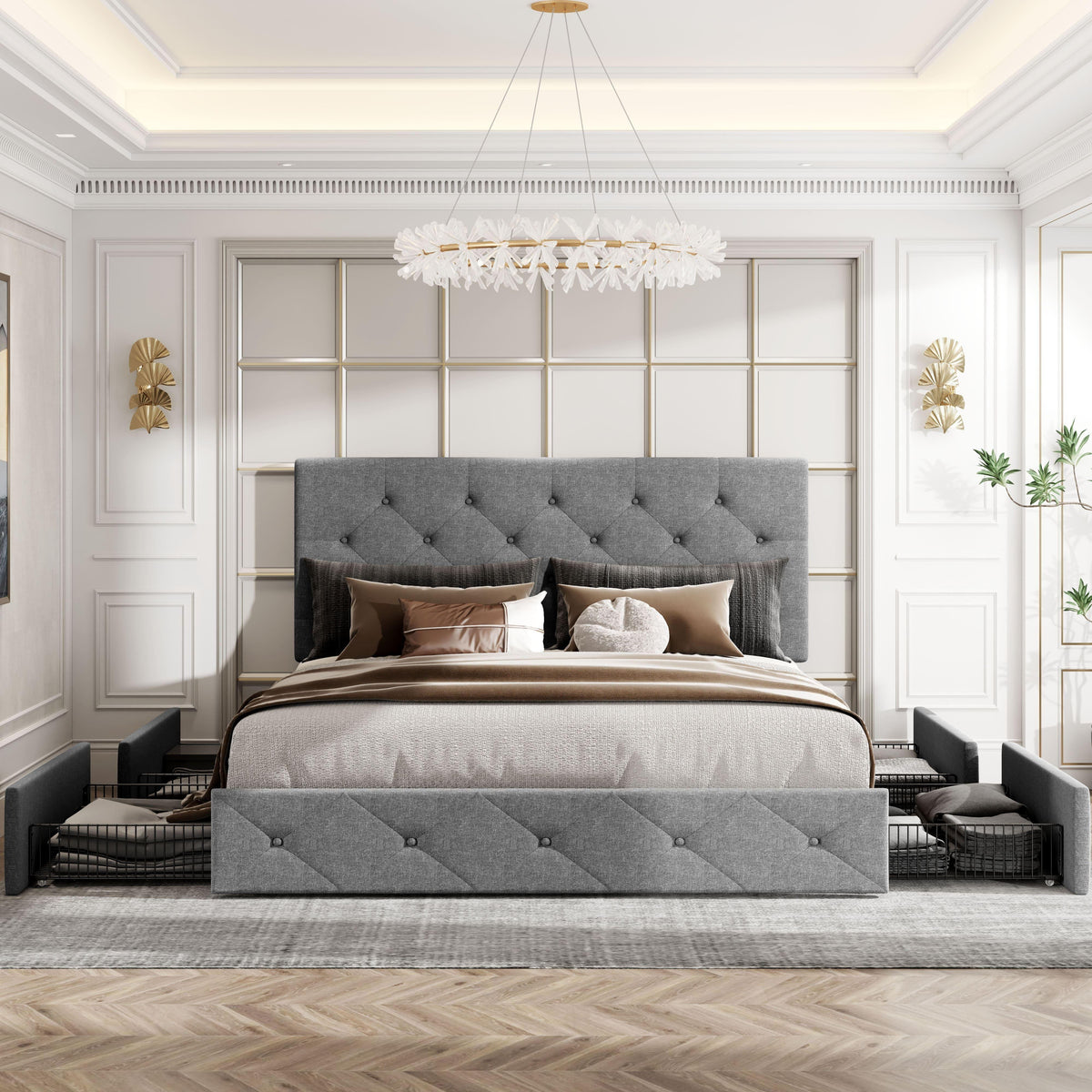 full queen king upholstered platform storage bed 4 - Temu