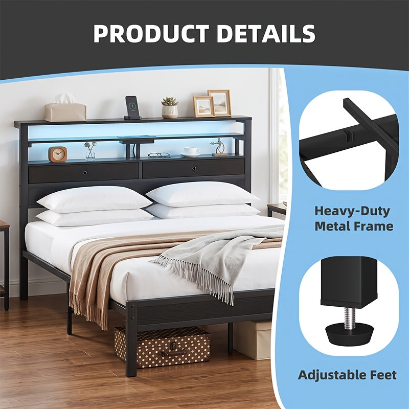 black led platform bed frame charging station 3 tier side - Temu