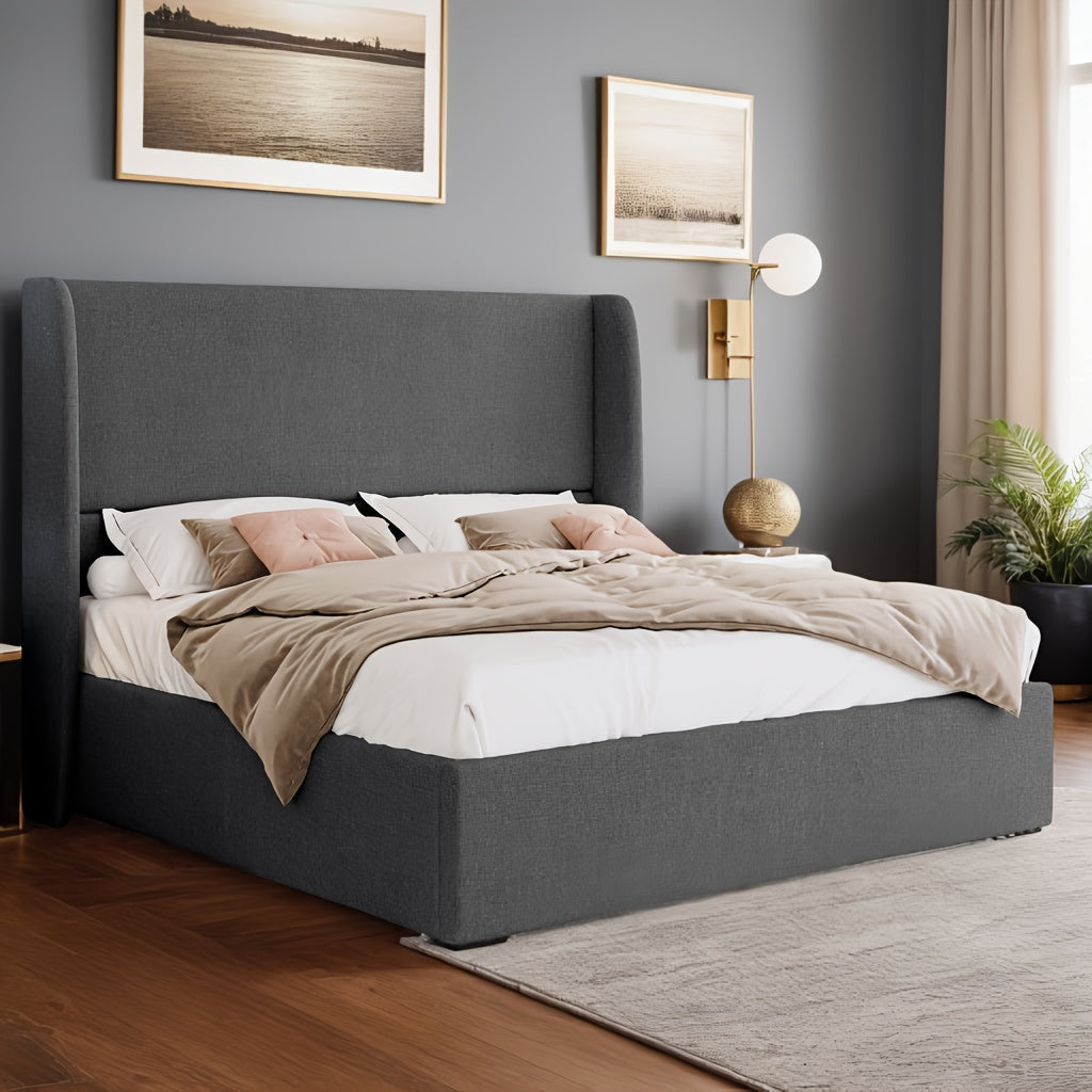 fabric lift storage bed frame featuring wingback - Temu